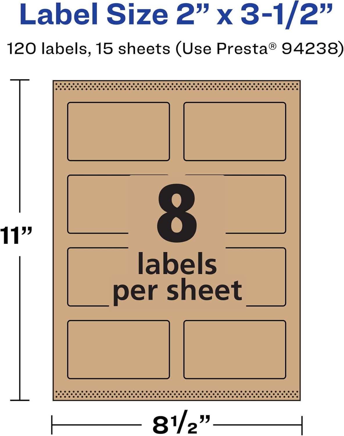 AVERY Kraft Brown Rectangle Labels, Sure Feed Technology, 2" x 3.5", Print-to-The-Edge, Laser/Inkjet Printable