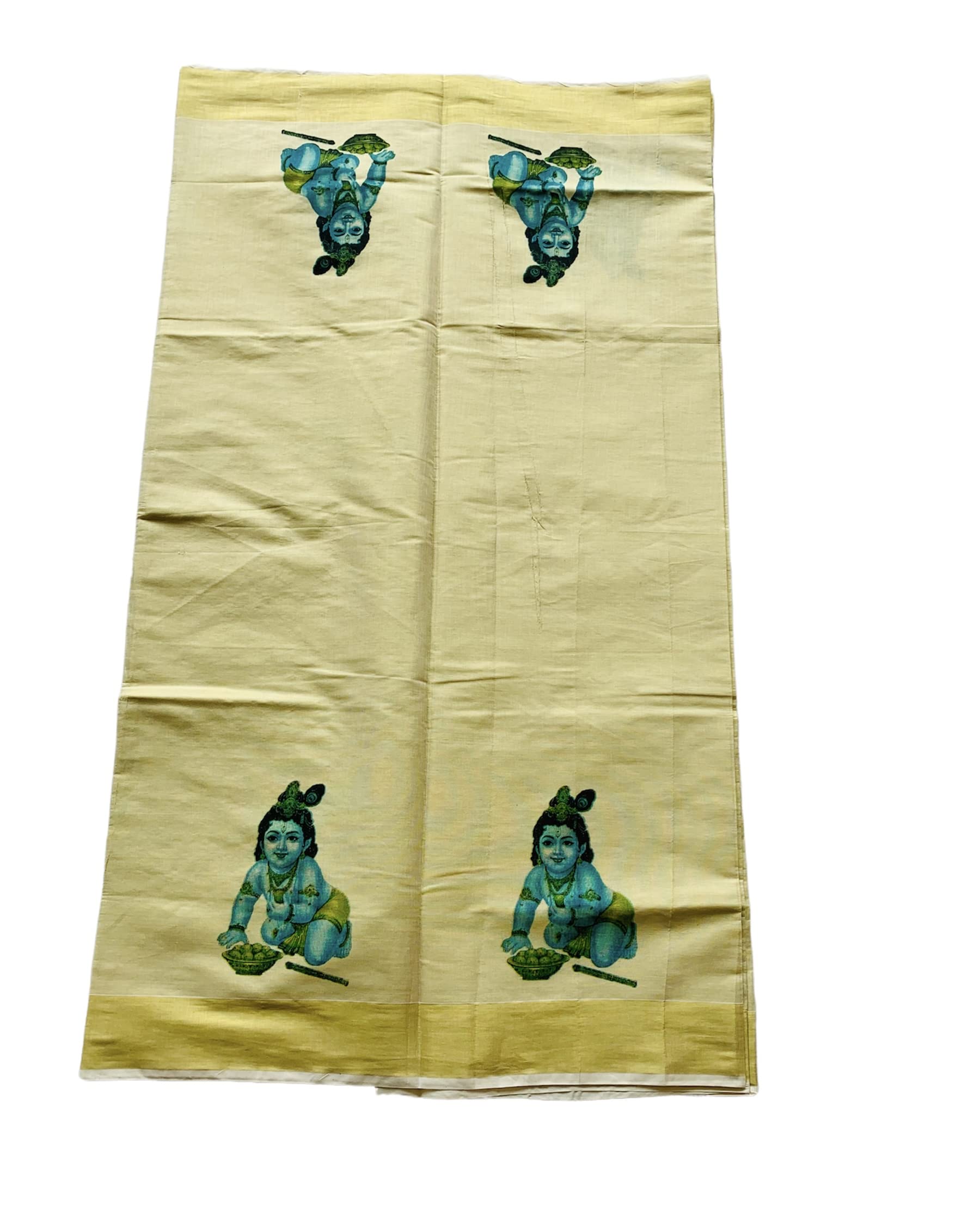 Kuthampully Kerala Kasavu Saree Tissue Mural Painted | Traditional South Indian Saree | Onam Saree - Multi Color KTM-620