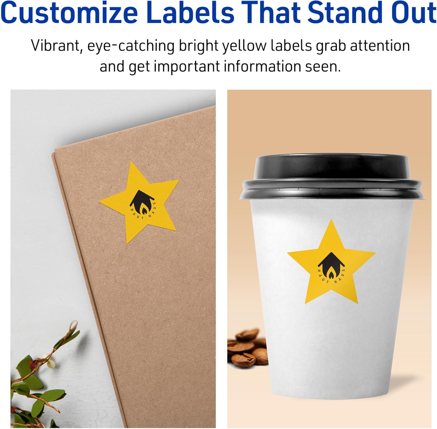 Avery Printable Star Labels, Sure Feed Technology, 2-1/4" x 2-3/8", Bright Yellow, 120