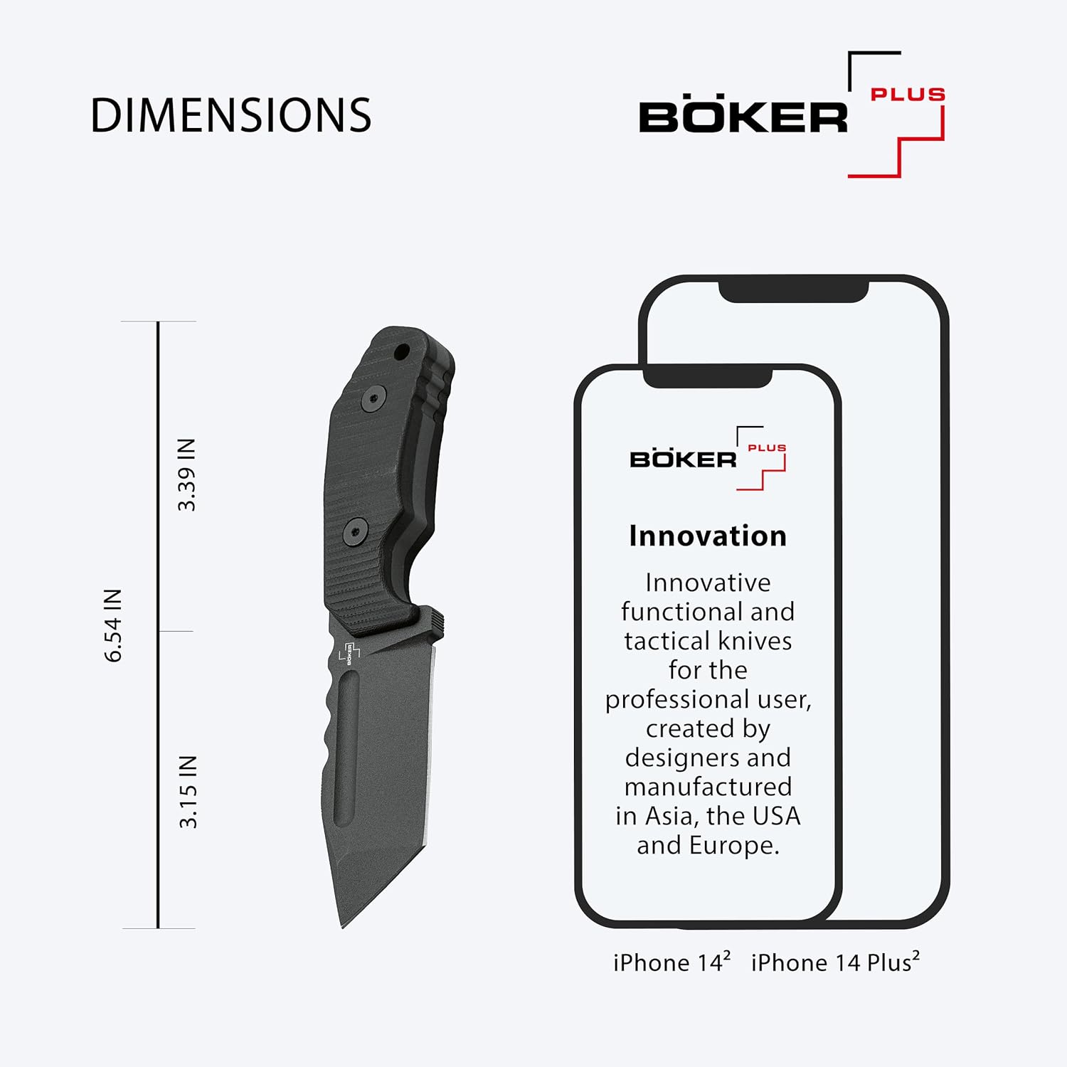 BÖKER PLUS Little Dvalin Fixed Blade EDC Knife - D2 Tanto - G10 - Kydex Sheath