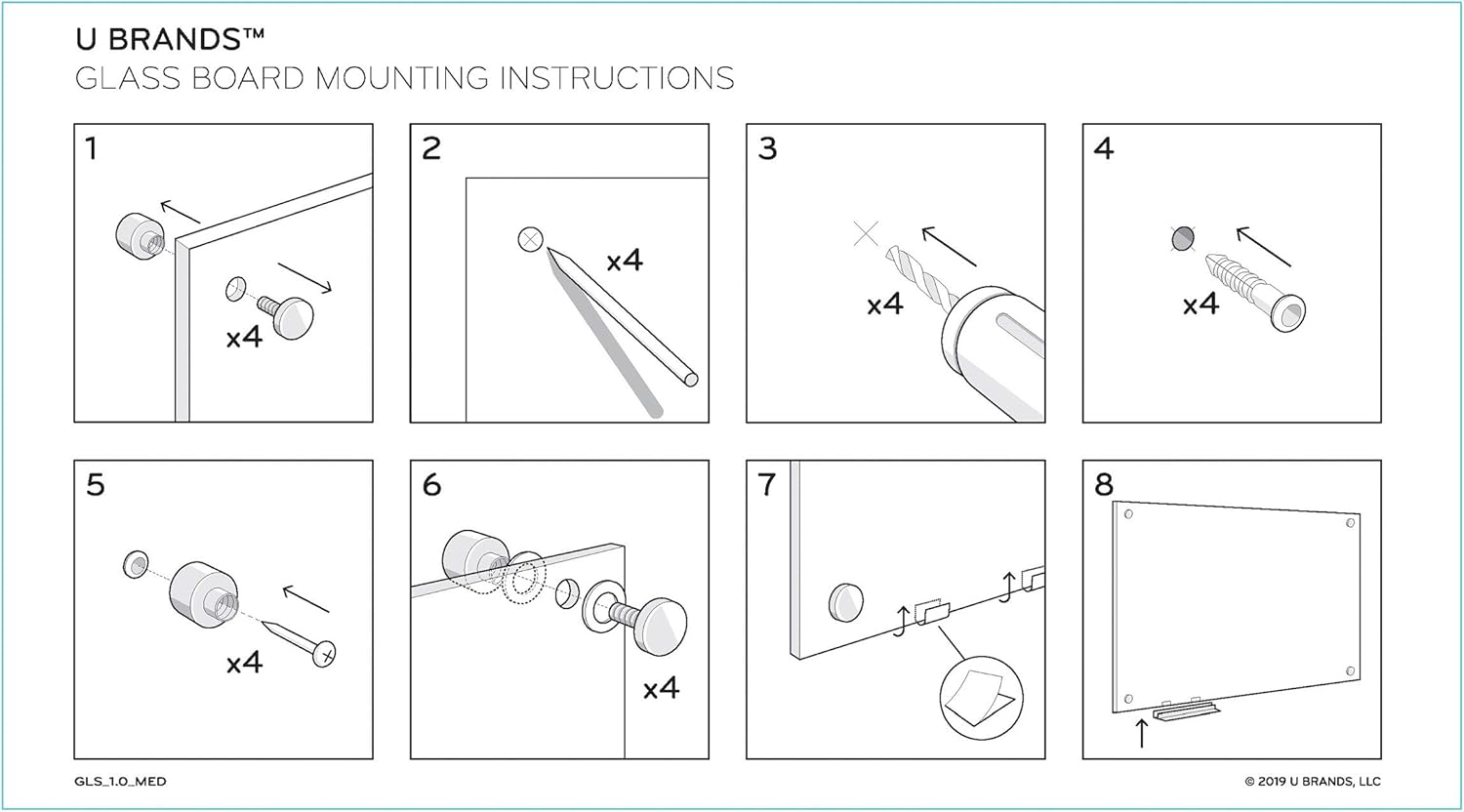 U BRANDS Magnetic Glass Dry Erase Board, White Frosted Surface, Frameless