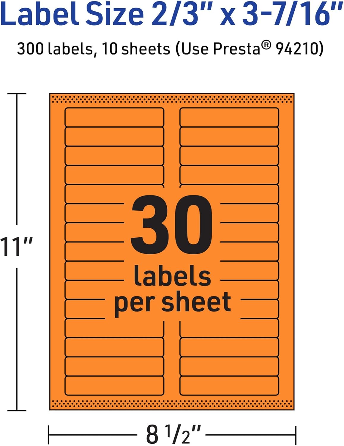 Avery Printable Rectangle Labels, Sure Feed Technology, 2/3" x 3-7/16", Bright Orange Labels, Laser/Inkjet Printable