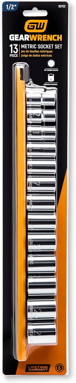 GEARWRENCH 13 Pc. 1/2" Drive 6 Pt. Standard Socket Set, Metric - 80702