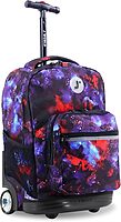 J World New York Sunrise Kids Rolling Backpack for Girls Boys Teen. Roller Bookbag with Wheels, Galaxy, 18"