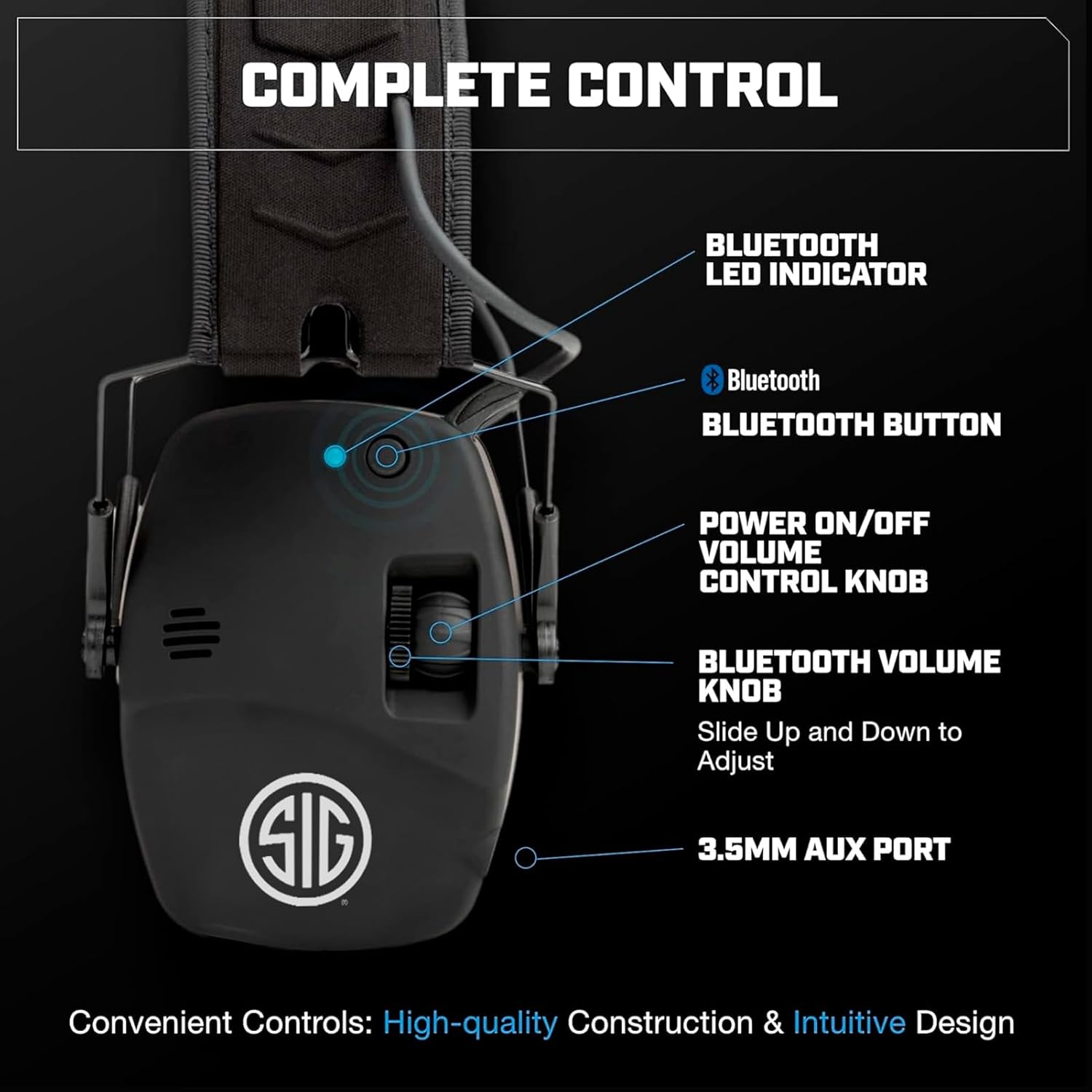 AXIL x SIG SAUER TRACKR Blu Electronic Ear Muffs | 27dB SNR / 21dB NRR Compact Lightweight Water-Resistant Tactical Shooting
