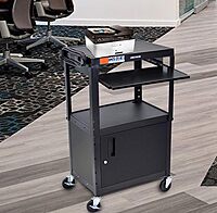 LUXOR AVJ42KBC Adjustable Steel A/V Cart - Cabinet with Pullout Trays