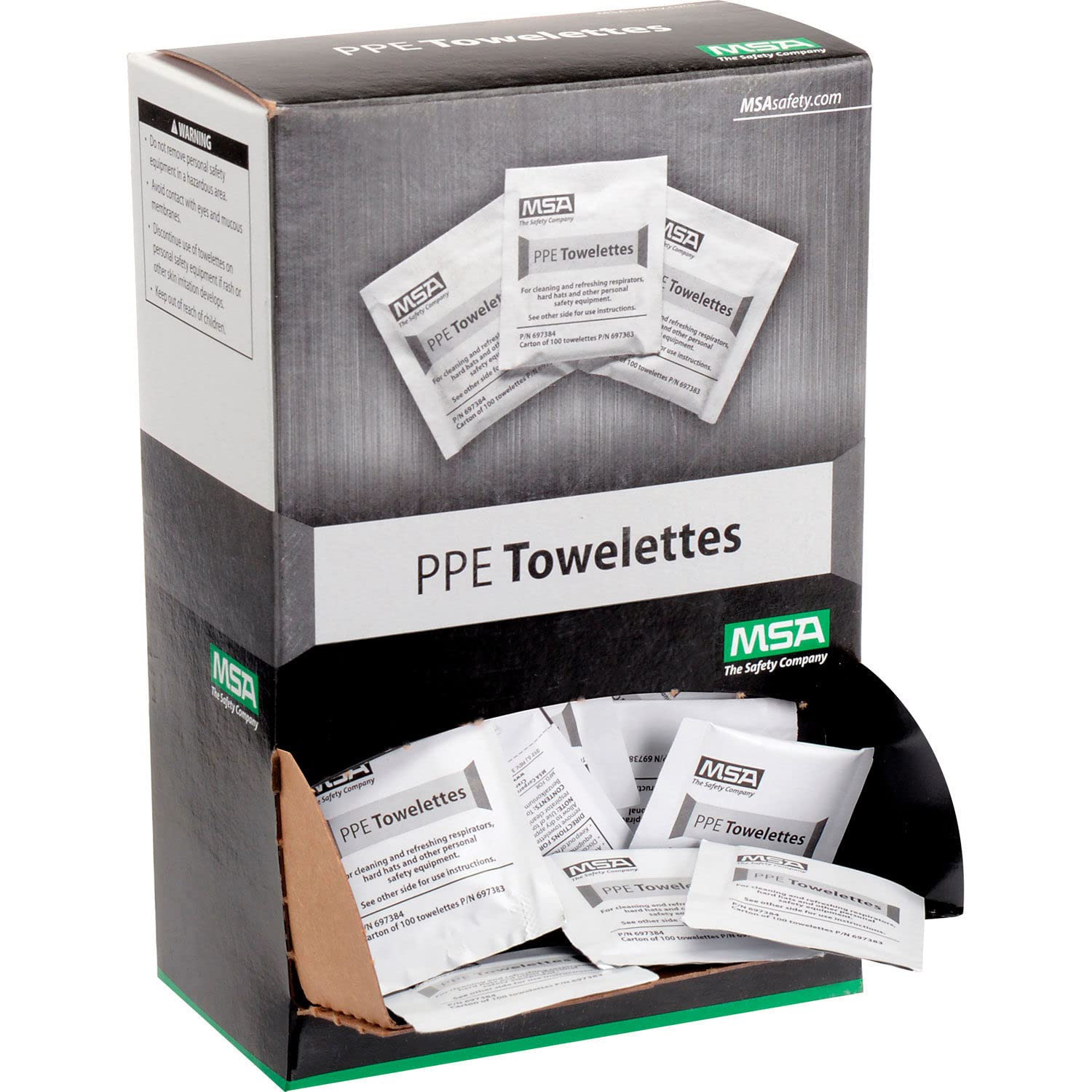 MSA 697383 Personal Safety Equipment Towelettes - Pack of 100 Wipes, Moist Towels for Work Gear, Disposable, Refreshes Tools