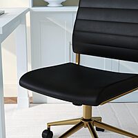 Martha Stewart Ivy Armless Swivel Task Chair in Faux Leather with Polished Brass Frame