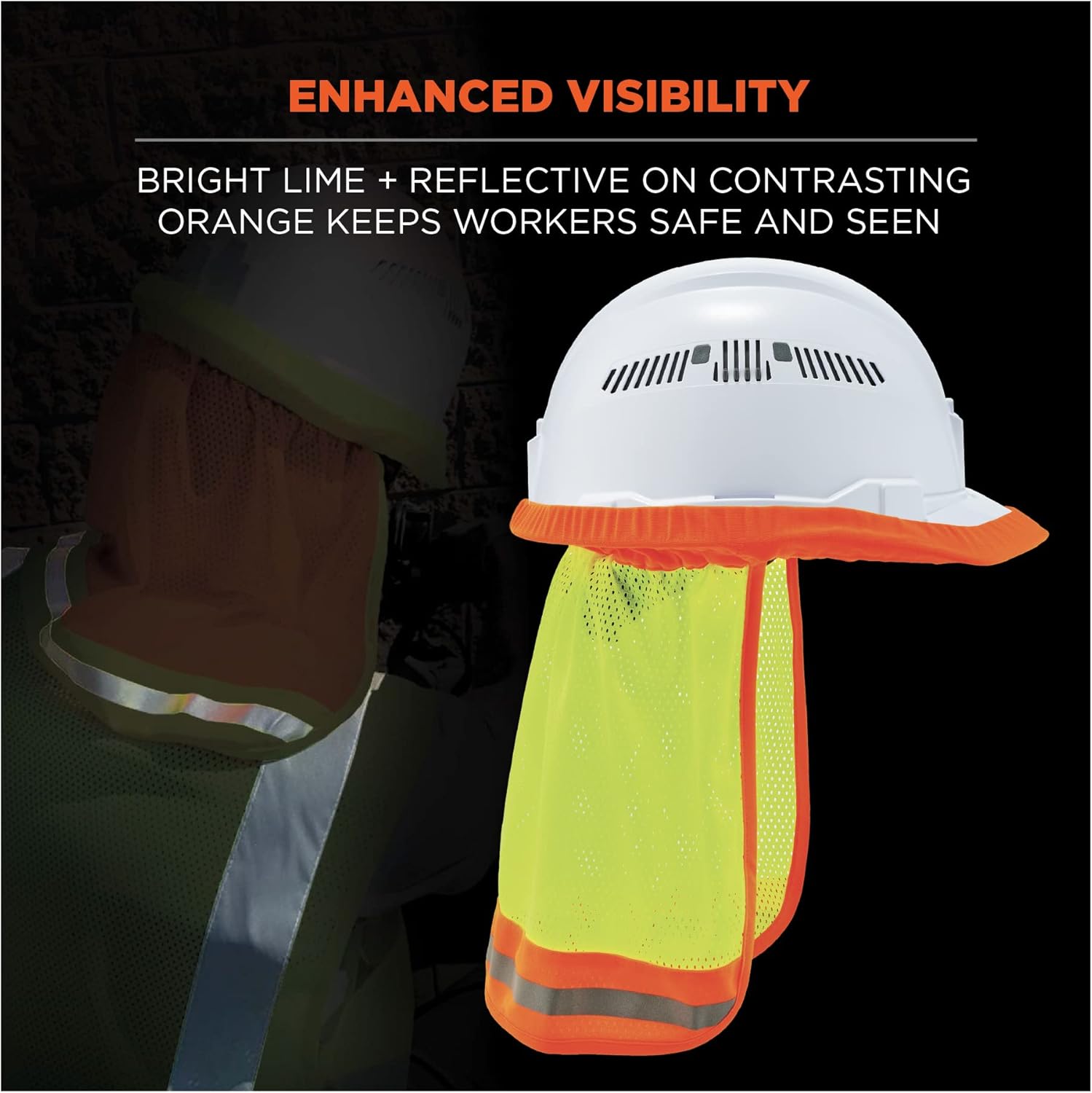 Ergodyne GloWear 8005 High Visibility Reflective Mesh Hard Hat Neck Shade, Lime (Pack of 2) Lime Pack of 2