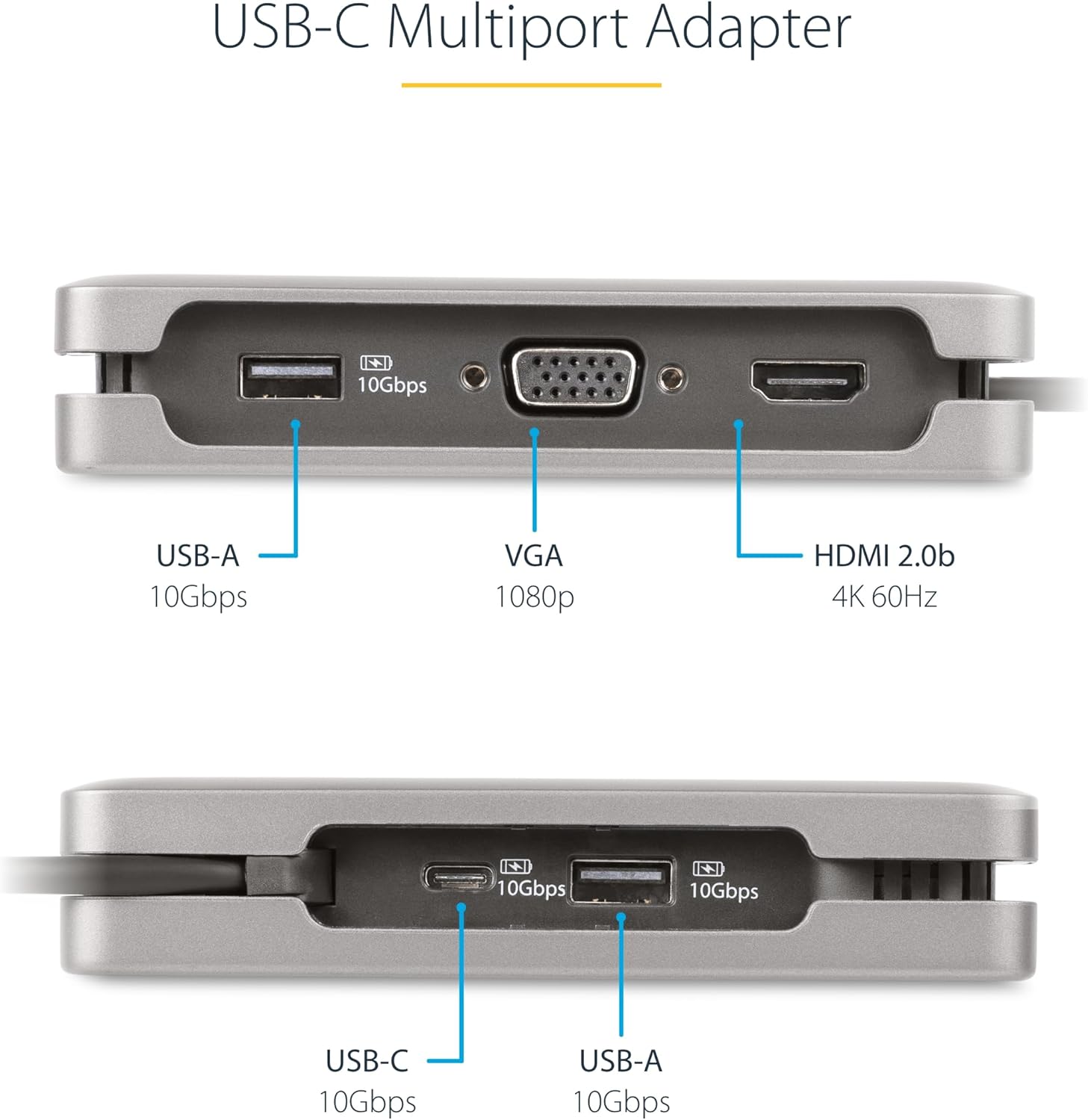 StarTech.com USB-C Docking Station Multiport Adapter with 4K60, 10Gbps USB Hub, 100W PD, Gigabit Ethernet