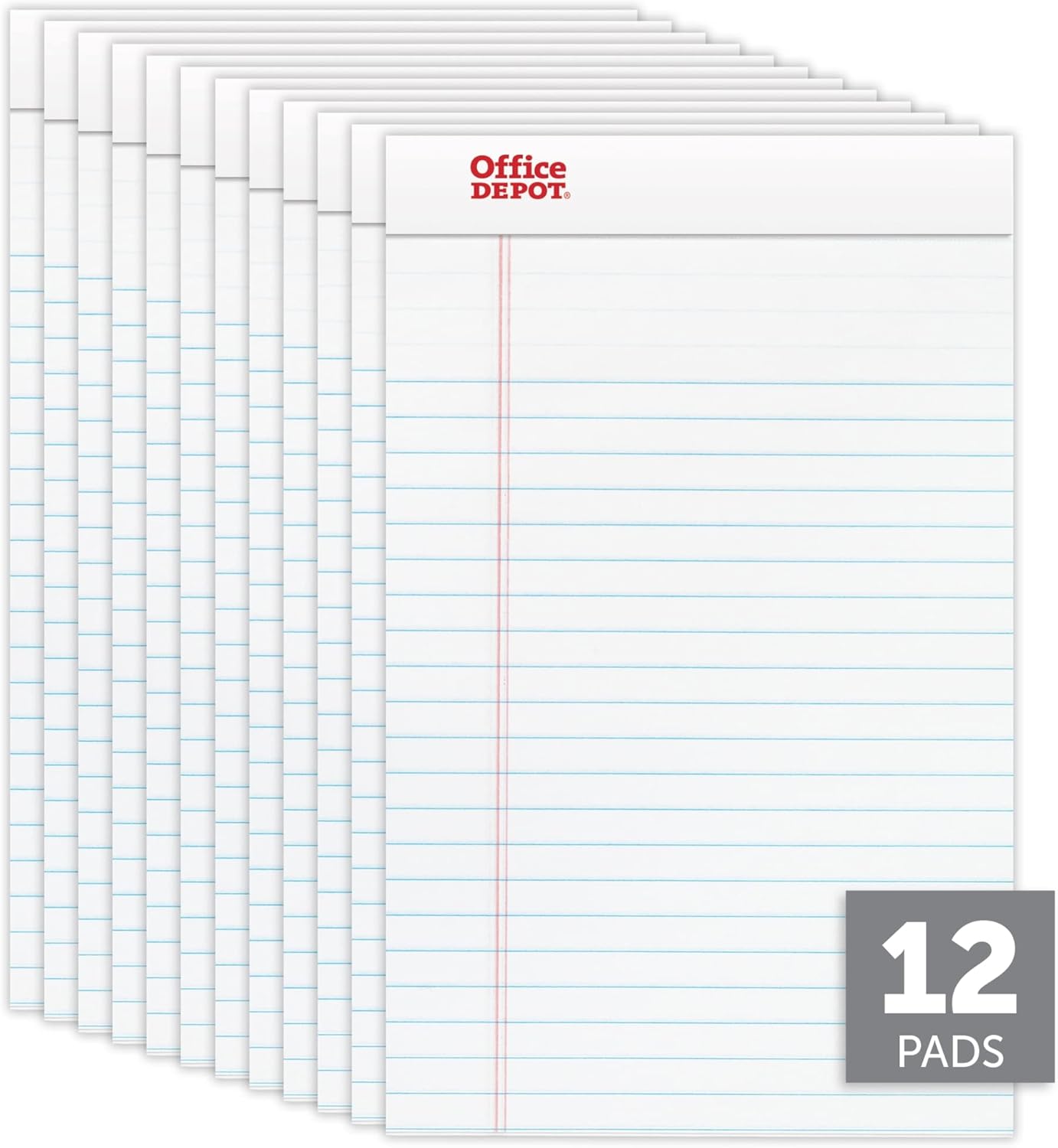 Office Depot Brand Writing Pads, 5in x 8in, Narrow Ruled, 50 Sheets, White, Pack Of 12 Pads