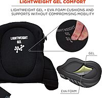 Ergodyne ProFlex 367 Professional Knee Pads, Protective Round Cap, Lightweight Gel Padded Technology, Adjustable Straps, Black