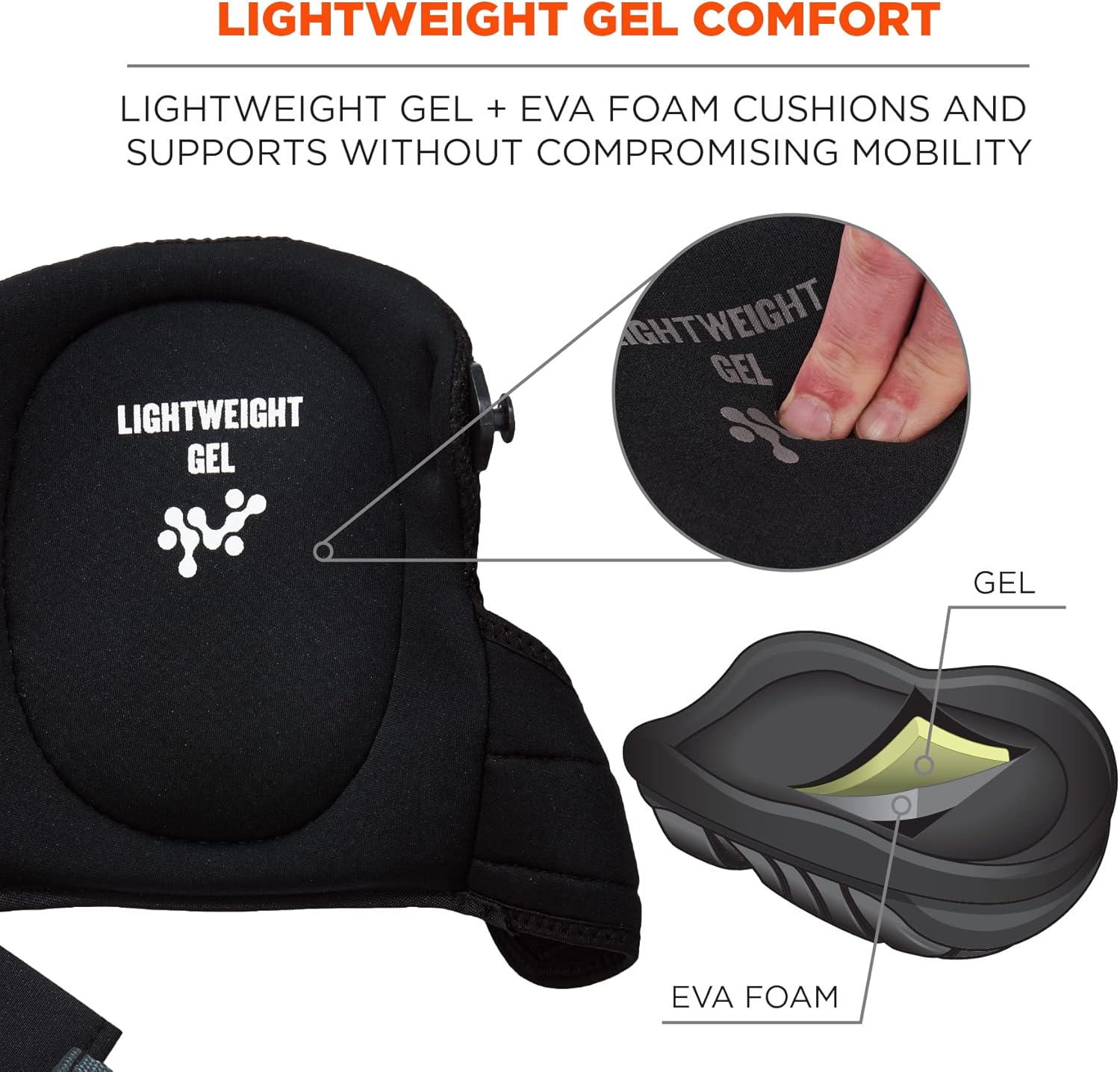Ergodyne ProFlex 367 Professional Knee Pads, Protective Round Cap, Lightweight Gel Padded Technology, Adjustable Straps