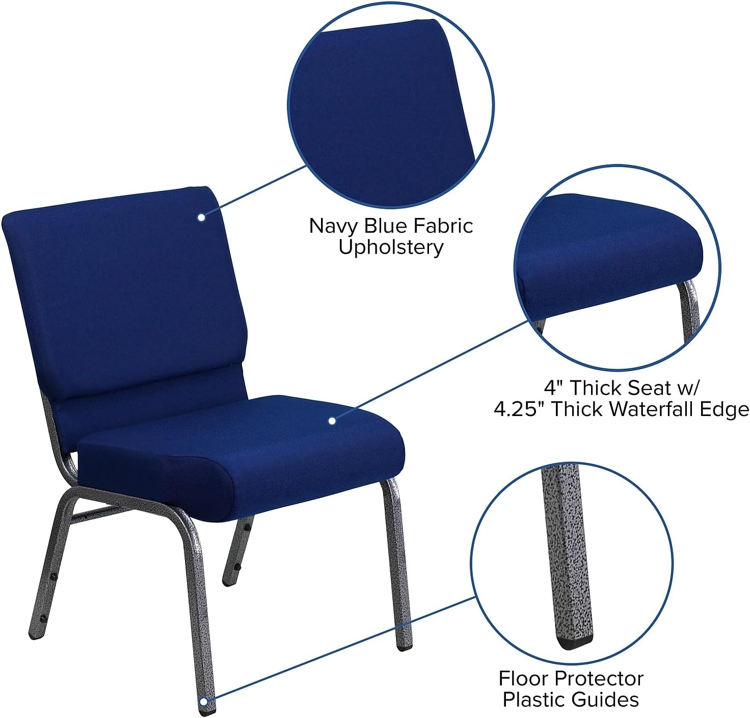 Flash Furniture HERCULES Series 21inW Stackable Church Chair, Navy Blue/Silvervein