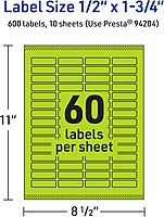 AVERY Printable Rectangle Labels, Sure Feed Technology, 1/2" x 1-3/4", Bright Green, Print-to-The-Edge, Laser/Inkjet Compatible