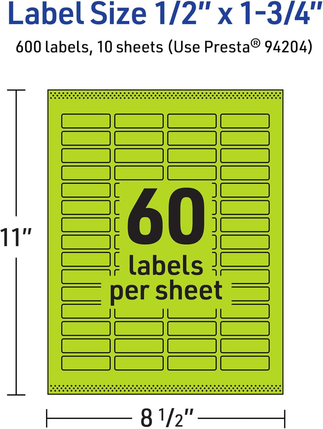 AVERY Printable Rectangle Labels, Sure Feed Technology, 1/2" x 1-3/4", Bright Green, Print-to-The-Edge