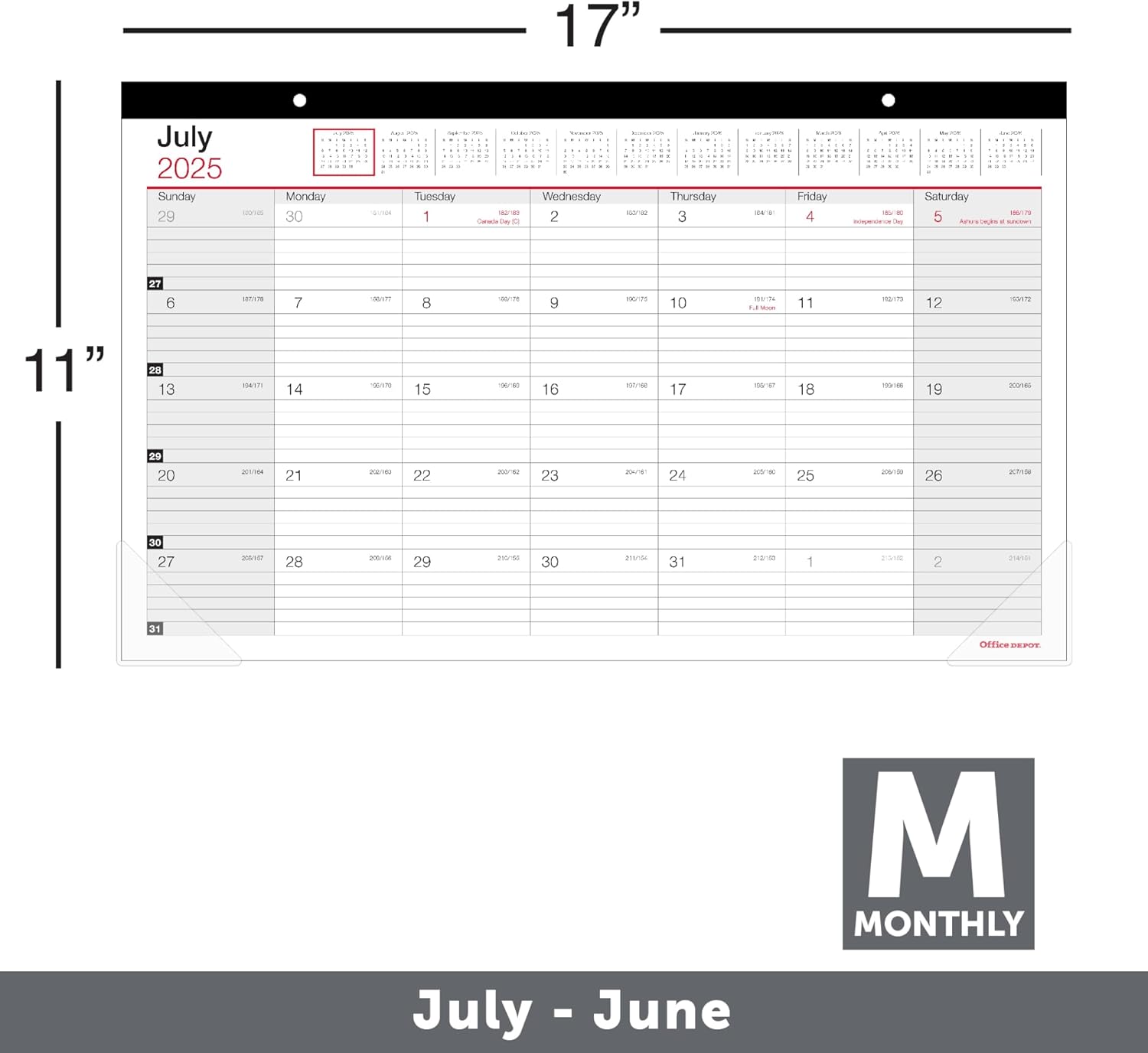 2025-2026 Office Depot® Brand Monthly Academic Desk Calendar, 17-3/4" x 10-7/8", 30% Recycled, July 2025 To June 2026