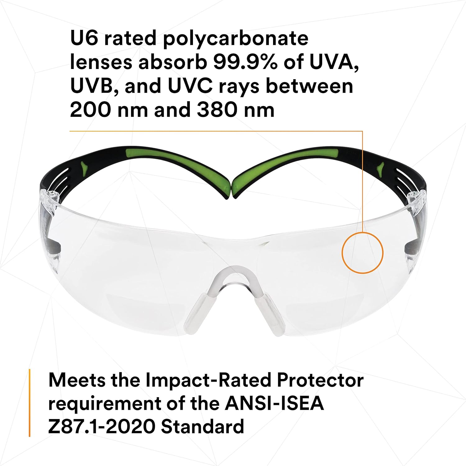 3M SecureFit Protective Eyewear, Polycarbonate Frame, SF420AF 400 Series, Anti-Fog Lens, +2.0 Diopter, One Size
