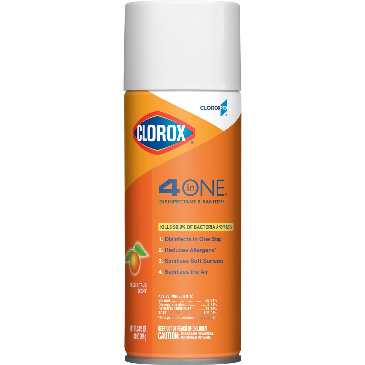 CloroxPro Clorox 4 in One Disinfectant & Sanitizer, Citrus, 14 Ounce Can