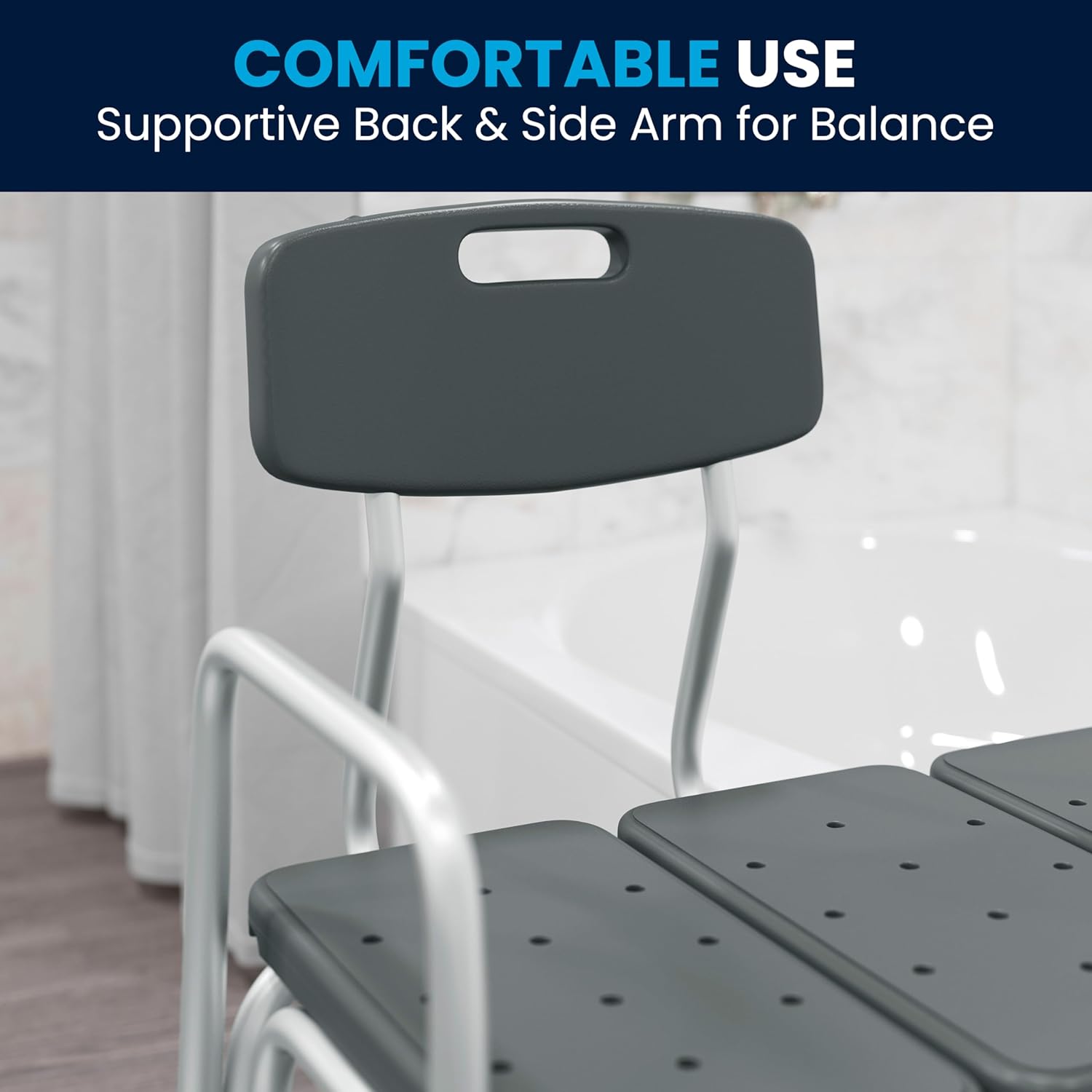 Flash Furniture HERCULES Series 300 Lb. Capacity Adjustable Bath & Shower Transfer Bench with Back and Side Arm