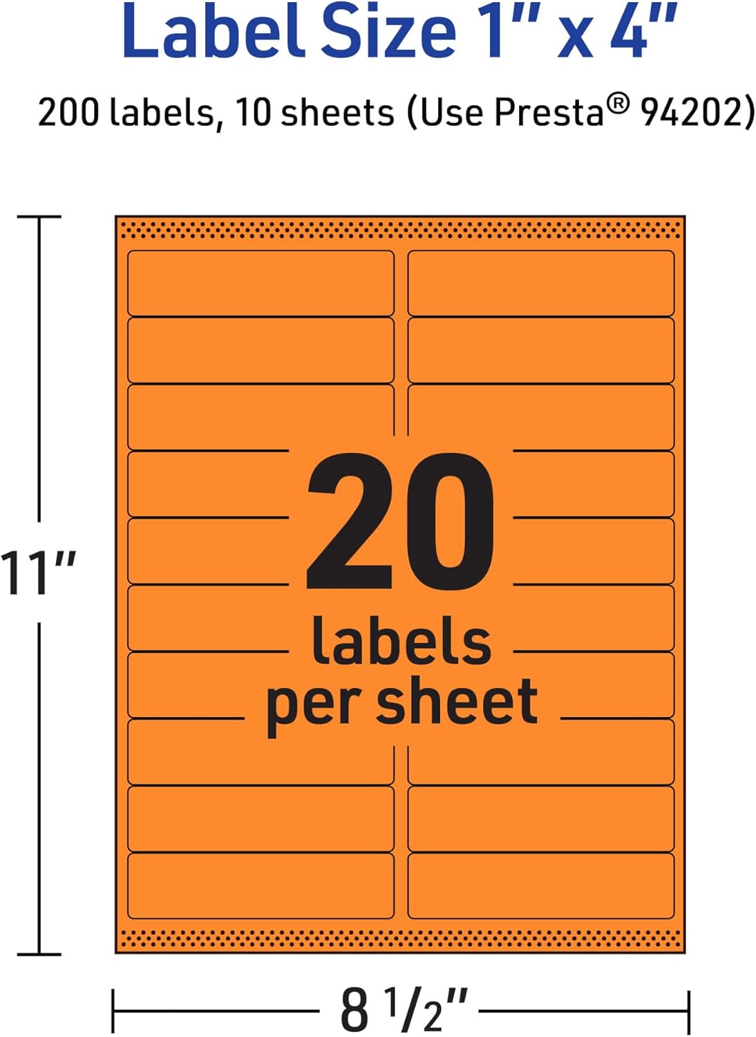 Avery Printable Rectangle Labels, Sure Feed Technology, 1" x 4", Bright Orange Labels, Laser/Inkjet Printable, 200 Total