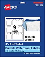 Avery Durable Waterproof Arched Labels, Sure Feed Technology, 3" x 2.25", Print-to-The-Edge