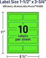 Avery Printable Rectangle Labels, Sure Feed Technology, 1.5 x 3.75, Neon Green, Print-to-The-Edge, Laser/Inkjet