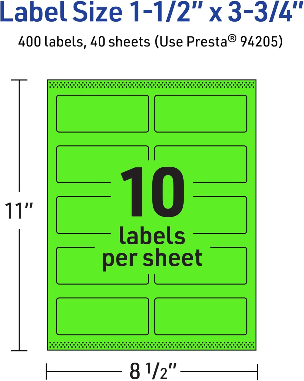 Avery Printable Rectangle Labels, Sure Feed Technology, 1.5 x 3.75, Neon Green, Print-to-The-Edge, Laser/Inkjet