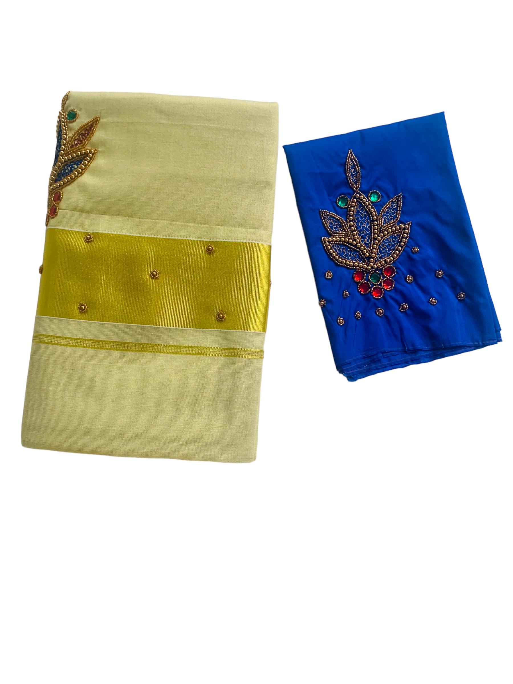 Kuthampully Kerala Kasavu Saree Tissue | Traditional South Indian Saree | Designer Indian Saree | Onam Saree - EKM-810 (Blue)