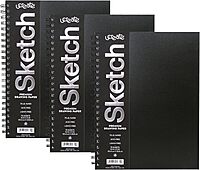 UCREATE Poly Cover Sketch Book, Heavyweight, 12" x 9", 75 Sheets, Pack of 3, Black, White