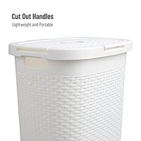 Mind Reader 60L Slim Laundry Hamper with Lid, Wicker-Style Plastic