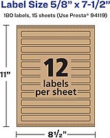 Avery Kraft Brown Rectangle Labels, Sure Feed Technology, 5/8" x 7-1/2", 180 Kraft Brown Labels, Print-to-The-Edge, Laser/Inkjet Printable 180 labels