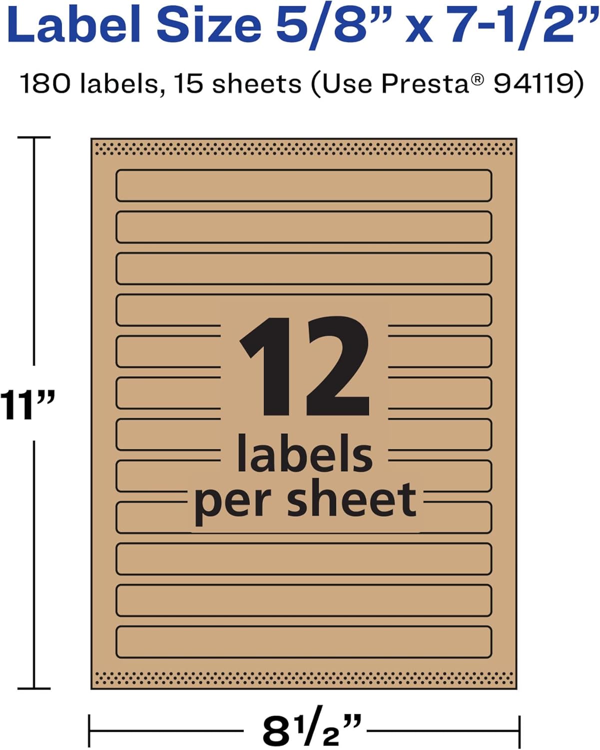 Avery Kraft Brown Rectangle Labels, Sure Feed Technology, 5/8" x 7-1/2", 180 Kraft Brown Labels, Print-to-The-Edge