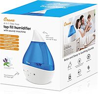 CRANE Drop 4-in-1 Ultrasonic Cool Mist Top-Fill Humidifier with Sound Machine, Night Light & Aroma Tray