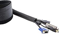 StarTech.com 10ft (3m) Cable Management Sleeve, Trimmable Heavy Duty Cable Wrap, 1.2" (3cm) Dia. Polyester Mesh Computer Cable Manager/Protector/Concealer, Black Cord Organizer/Hider (WKSTNCMFLX)
