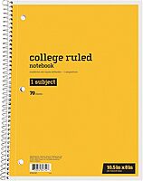 Just Basics® Spiral Notebook, 8" x 10-1/2", College Ruled, 70 Sheets, Yellow