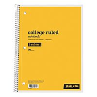 Just Basics® Spiral Notebook, 8" x 10-1/2", College Ruled, 70 Sheets, Yellow