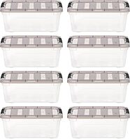 IRIS USA 13 Quart Stack & Pull Clear Storage Box, Gray, 8 Pack