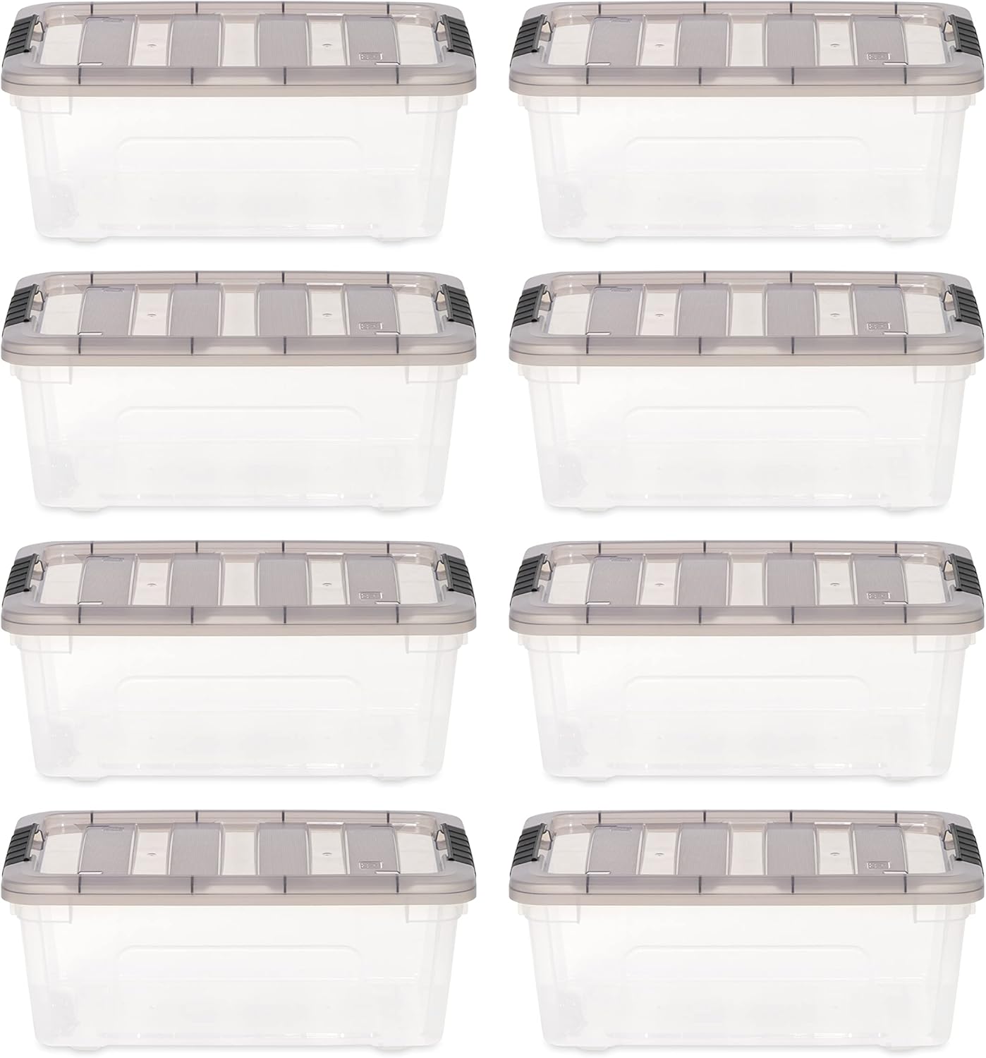 IRIS USA 13 Quart Stack & Pull Clear Storage Box, Gray, 8 Pack