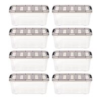 IRIS USA 13 Quart Stack & Pull Clear Storage Box, Gray, 8 Pack