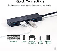 Plugable 4 Port USB Hub 3.0, USB Splitter for Laptop, Compatible with Windows, Surface Pro, PC, Chromebook, Linux, Android, Charging Not Supported