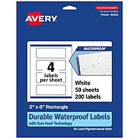 AVERY Durable Waterproof Rectangle Labels, Sure Feed Technology, 2" x 6", Print-to-The-Edge, Laser/Pigment-Based Inkjet Printable