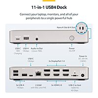 StarTech.com USB-C Docking Station (USB4), Triple 4K 60Hz Monitors, Up to 100W Laptop Charging, 2.5GbE, Driverless