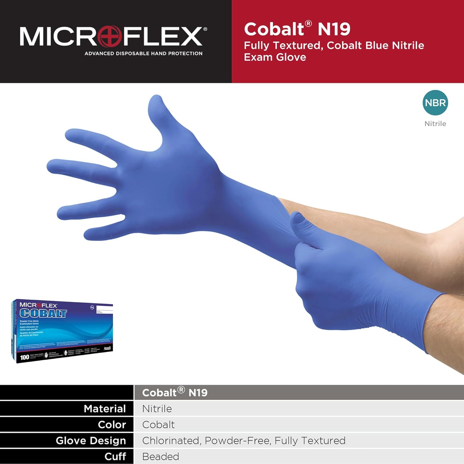 Disposable Gloves: Series Microflex Cobalt, Size Medium, 3.9 mil, Not Coated, Nitrile, General Purpose Grade, Powder-Free, No
