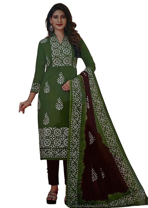 Unstitched Green Salwar Suit Set with Dupatta, Elegant in traditional green and maroon