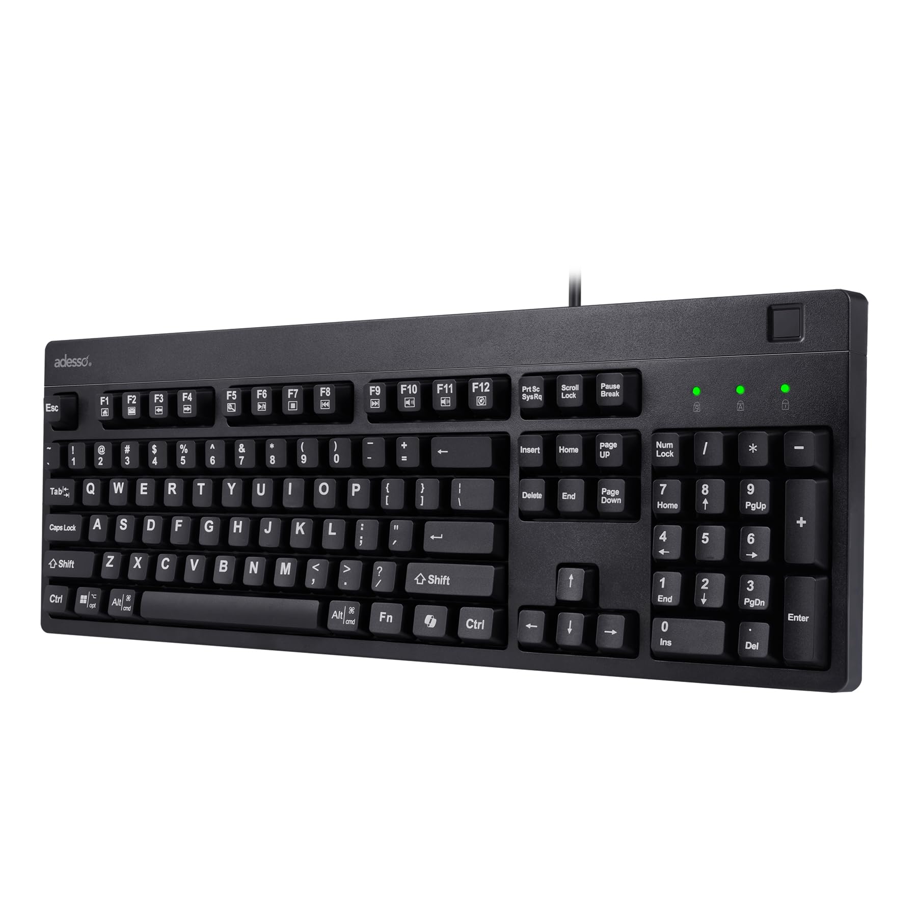 Adesso TAA Compliant Fingerprint Keyboard with AES 256 Encryption USB Wired Full Size 104 Key Layout Windows Hello
