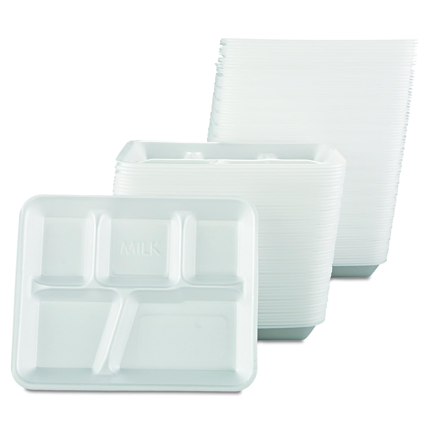 Genpak 10500 Foam School Trays, 5-Comp, 10 2/5 x 8 2/5 x 1 1/4, White (Case of 500)