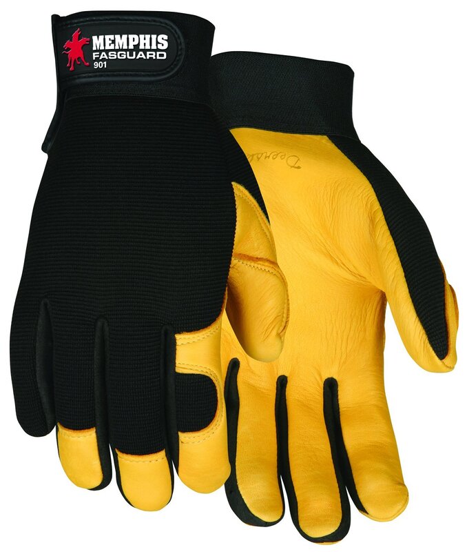 MCR Safety 901 Fasguard Premium Grain Deerskin Multi-Task Gloves with Spandex Back and Adjustable Wrist Closure