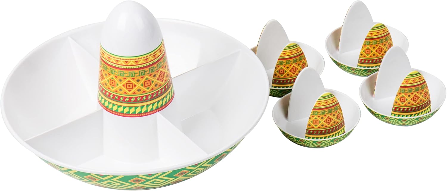 Mind Reader Taco Holders and Divided Serving Carousel Set, Taco Tuesday, Melamine, 12.5"L x 12.5"W x 8.25"H, 5 pcs