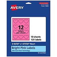 Avery Printable Heart Labels, Sure Feed Technology, 2-9/32" x 1-27/32", Bright Pink, Print-to-The-Edge